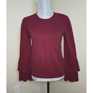 J. Crew MERCANTILE Burgundy Bell Sleeve Pullover MEDIUM Tiered Ruffle Sweater